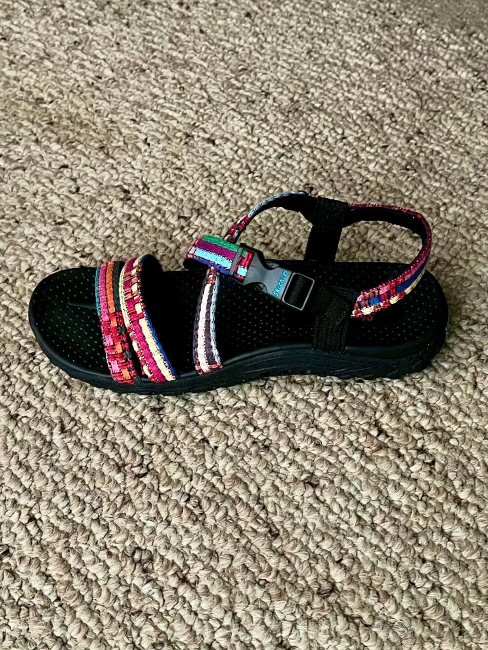 Skechers Reggae Sew Me Boho Woven Slingback Sandal - Black Multi - Picture 2 of 6